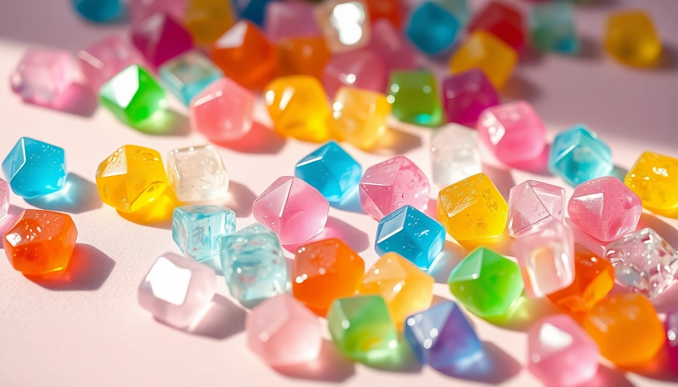 Indulge in colorful crystal candy sparkling with sweetness, showcasing delightful textures and shapes.