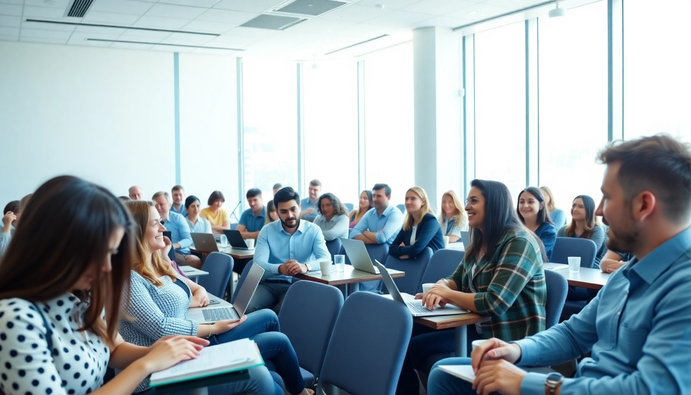 Attend a seminar social media manager session with participants engaged in a collaborative environment.