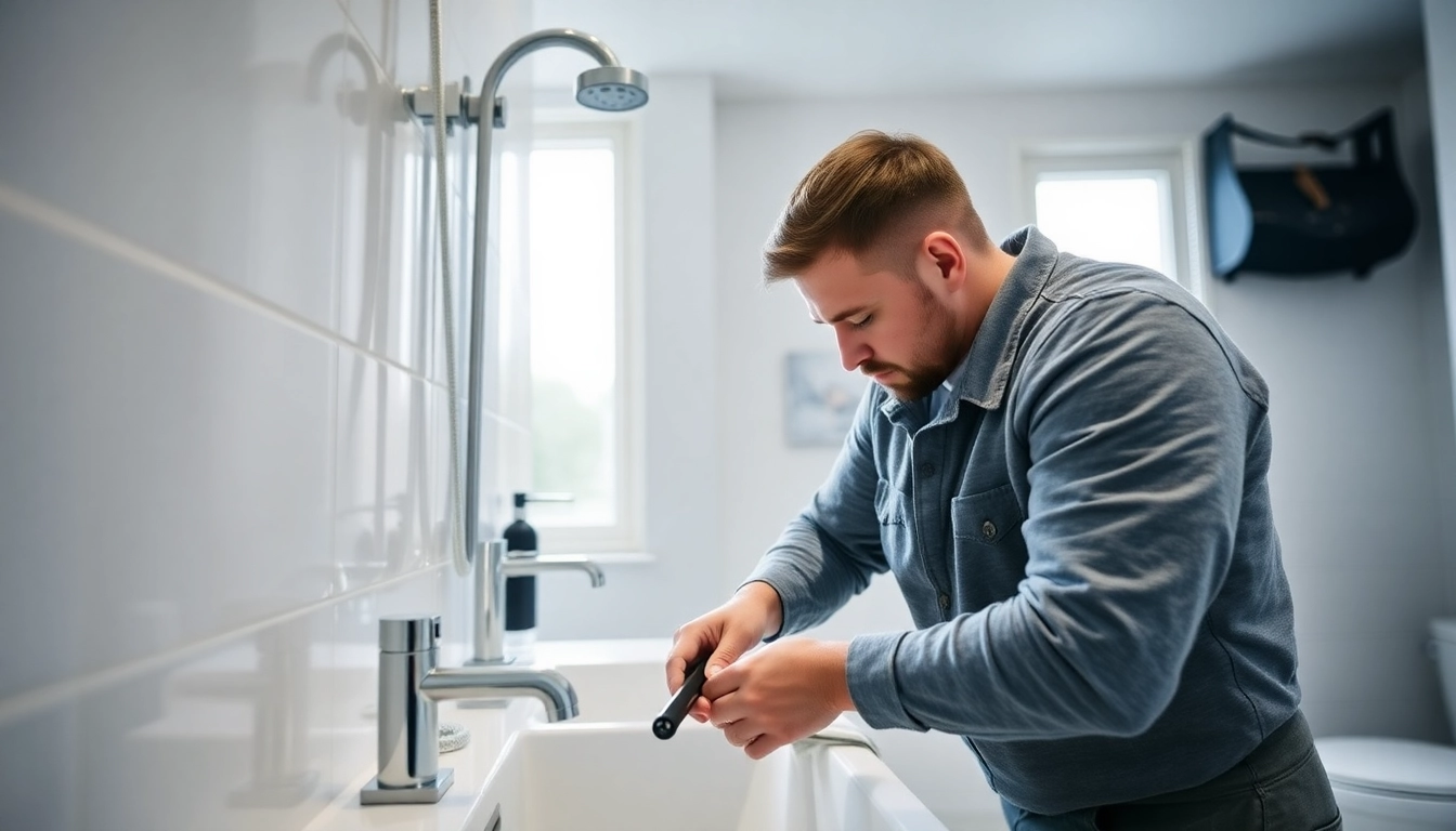 Skilled bathroom fitters Prestwich installing modern fixtures in a well-lit space.