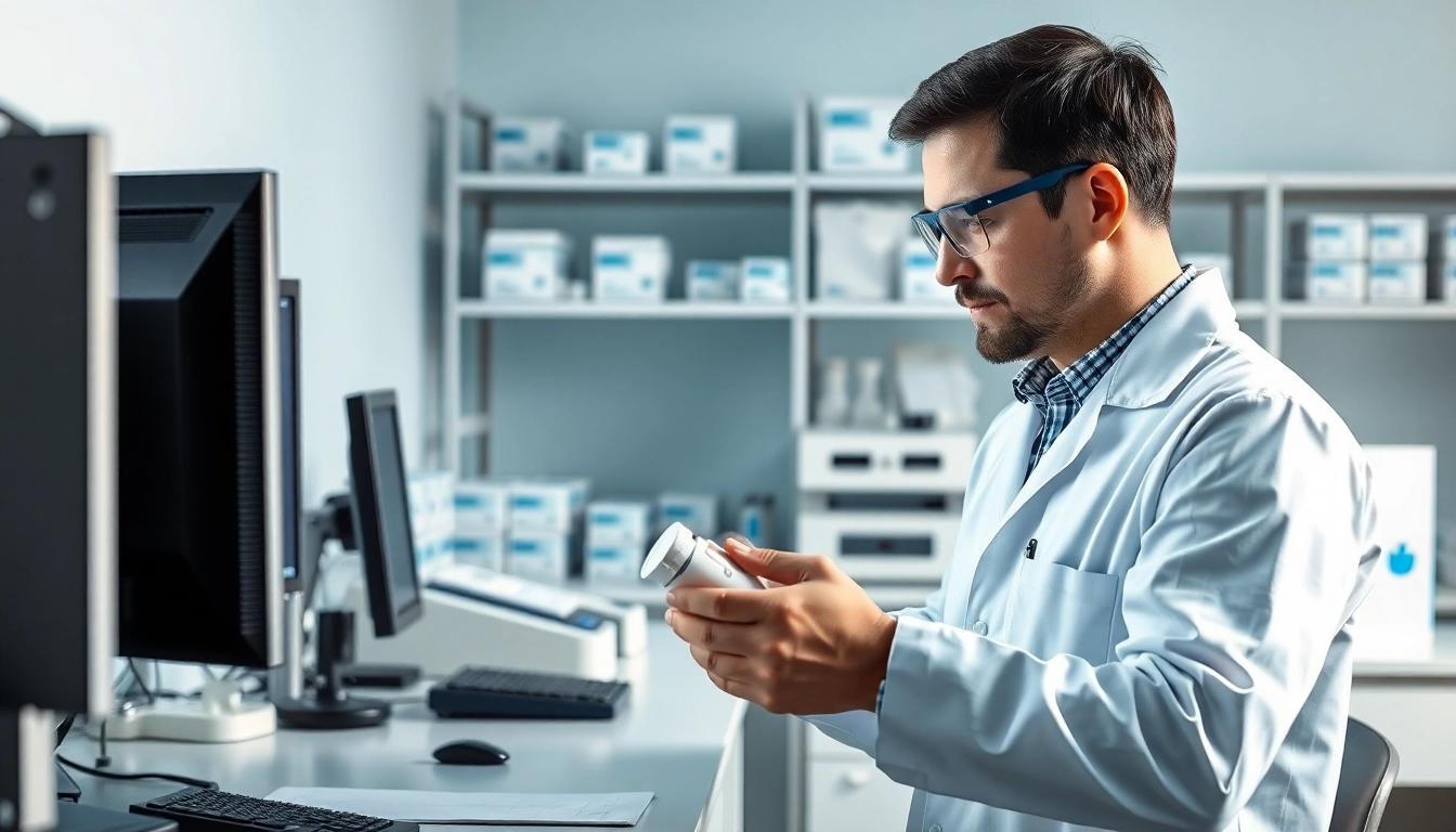 Technician conducting a drug impairment test in a professional laboratory setting.