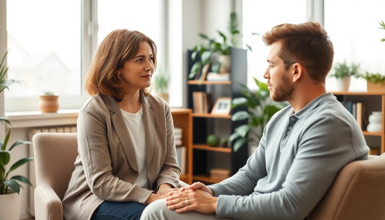 Engaging moment depicting Level 4 counselling answers exchange in a professional environment between therapist and client.