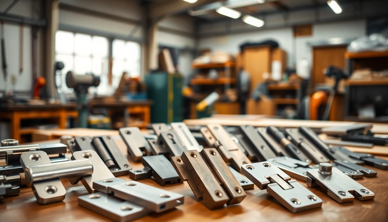 Showcase of Hinge Supplier products in an organized industrial setting with diverse hinge styles.