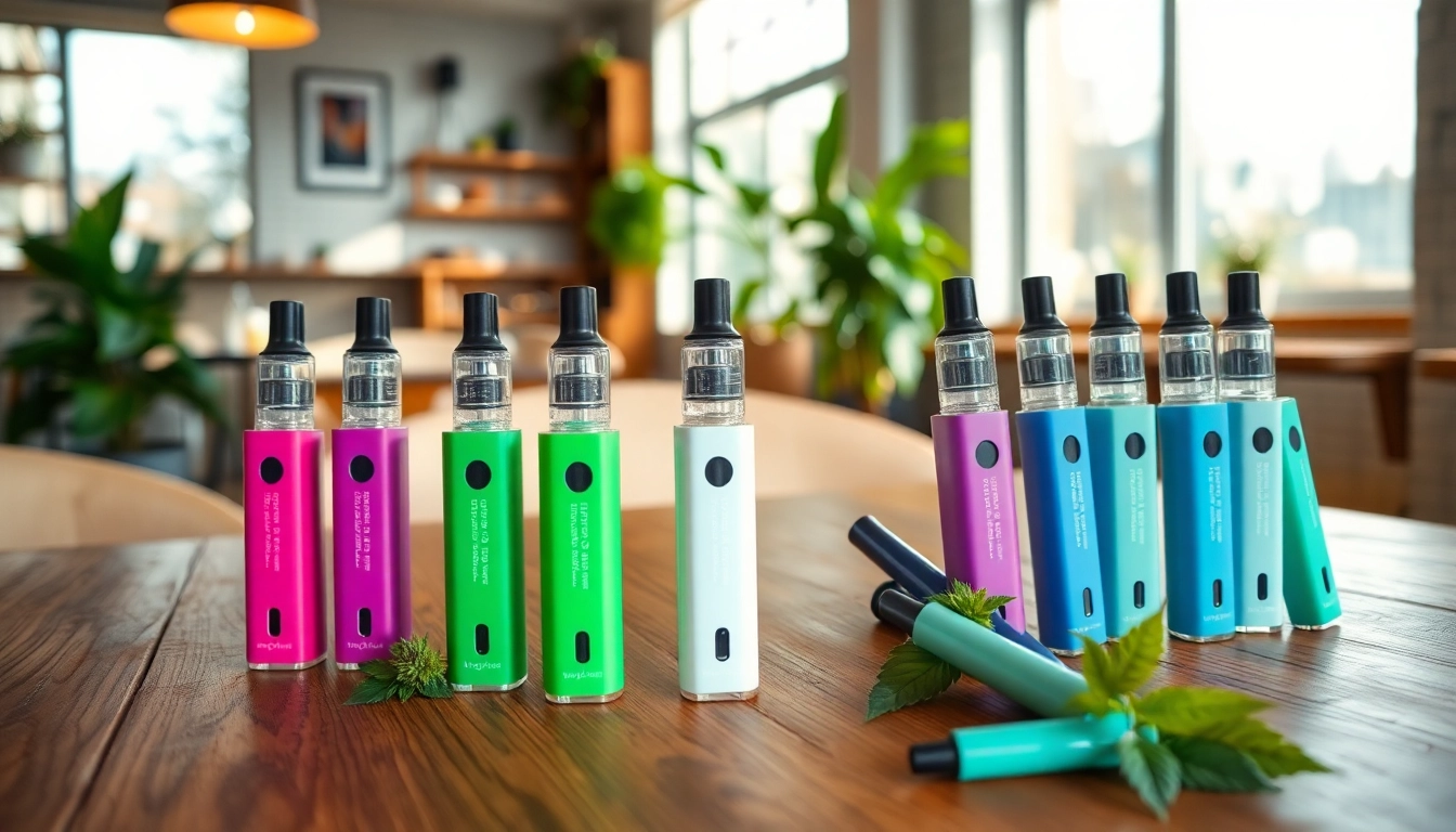 Explore healthy vapes showcased on a wooden table in a bright café environment.
