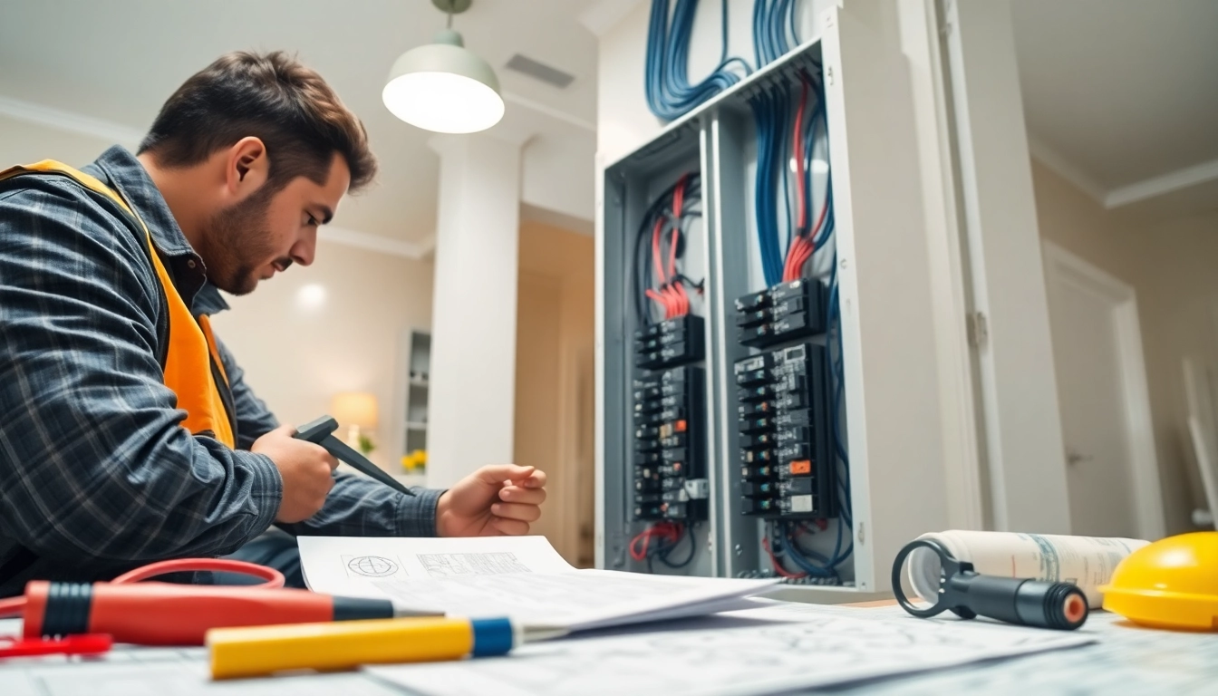 Technician inspecting an Electrical Panel during installation in a residential setting.