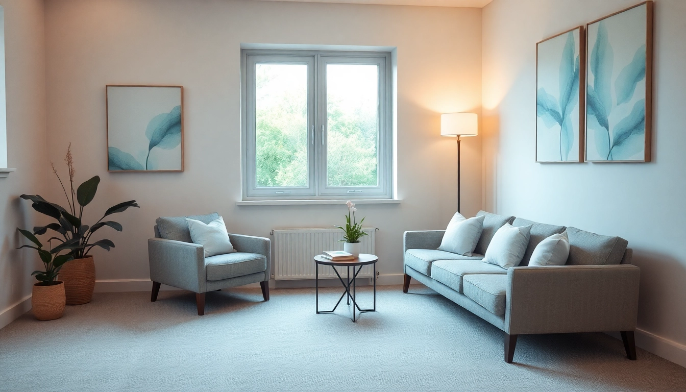 Healing trauma through a serene therapist's office designed for comfort and safety.