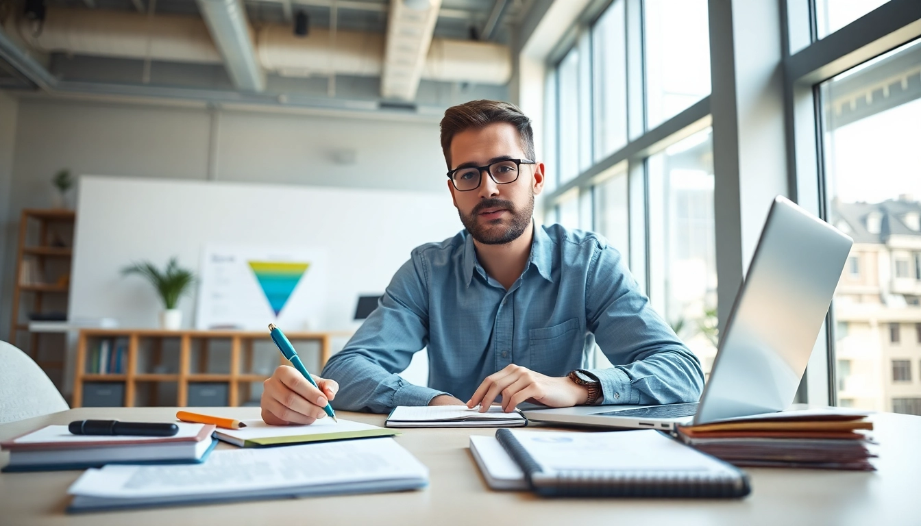 Learn how to use Funnel Scripts to write sales copy with a focused writer in a bright office.