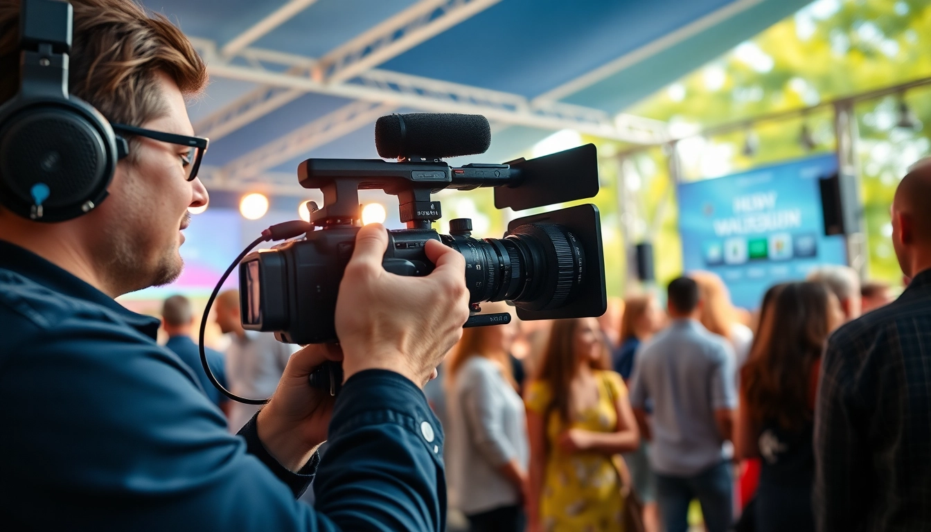 Capture the essence of On-Site Videography at a lively outdoor event with professional equipment.