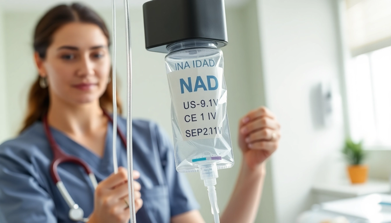 NAD IV therapy side effects explained through a nurse administering treatment in a clinical setting.