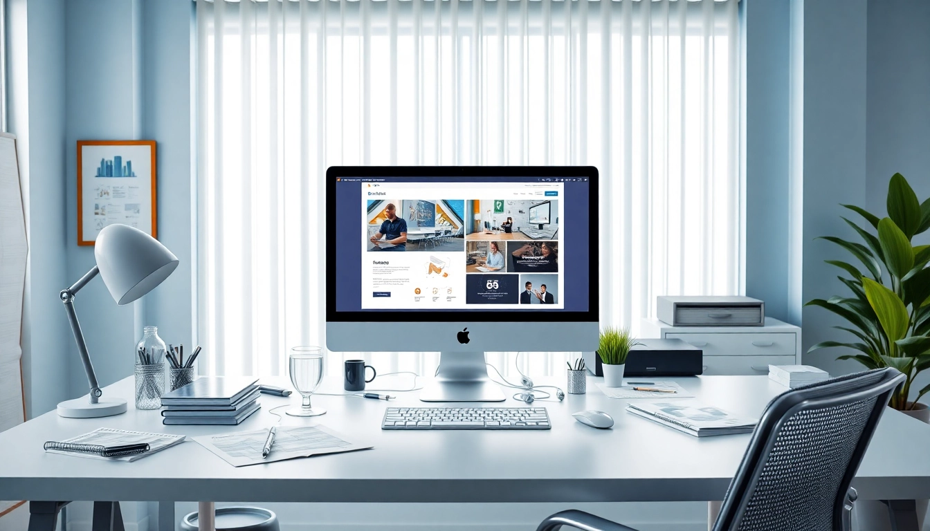 Creating an innovative website design in a modern workspace with vibrant tools and sketches.