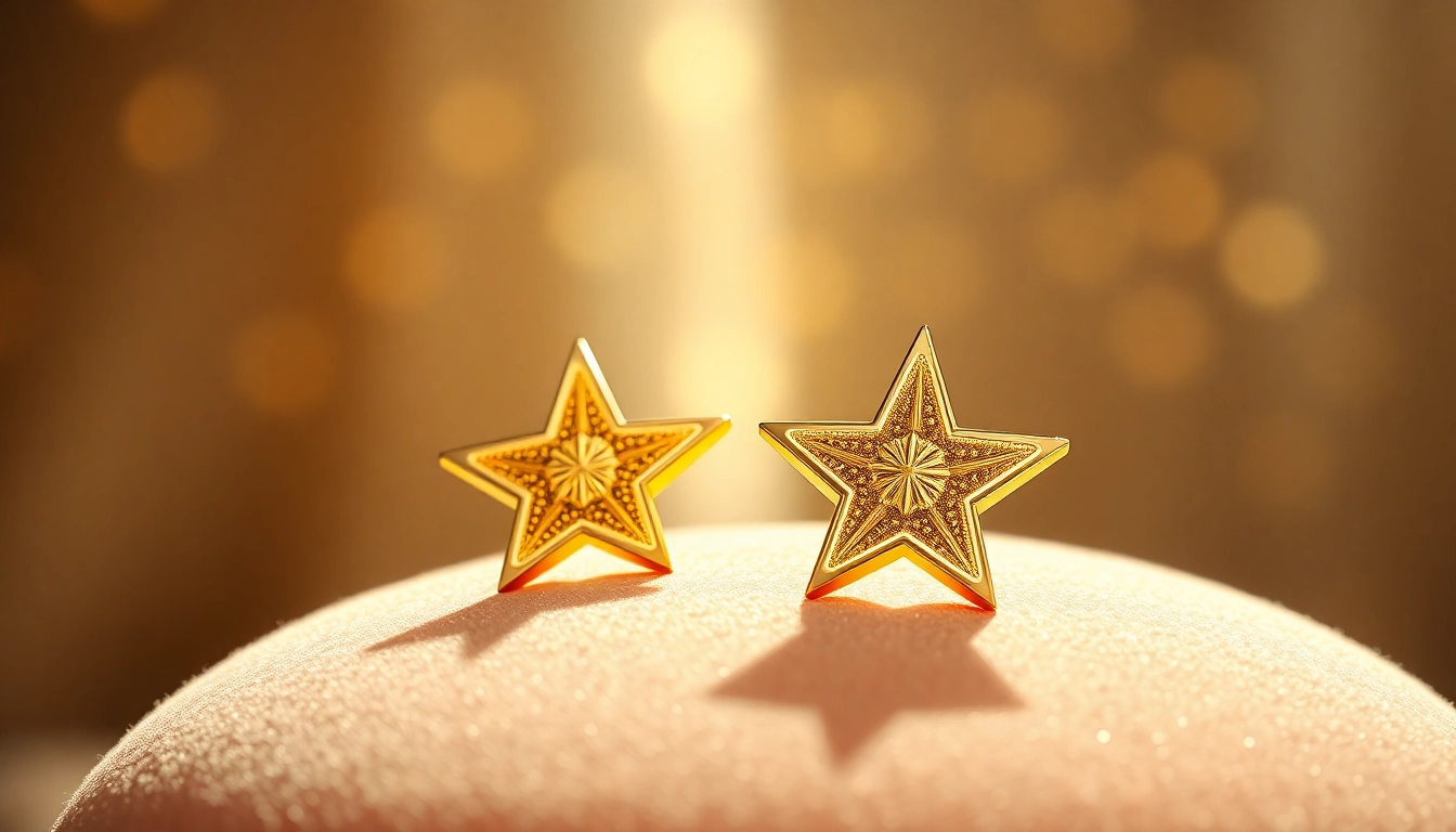 Admire elegant earrings gold stars crafted in 14k gold with intricate designs and stunning shine.