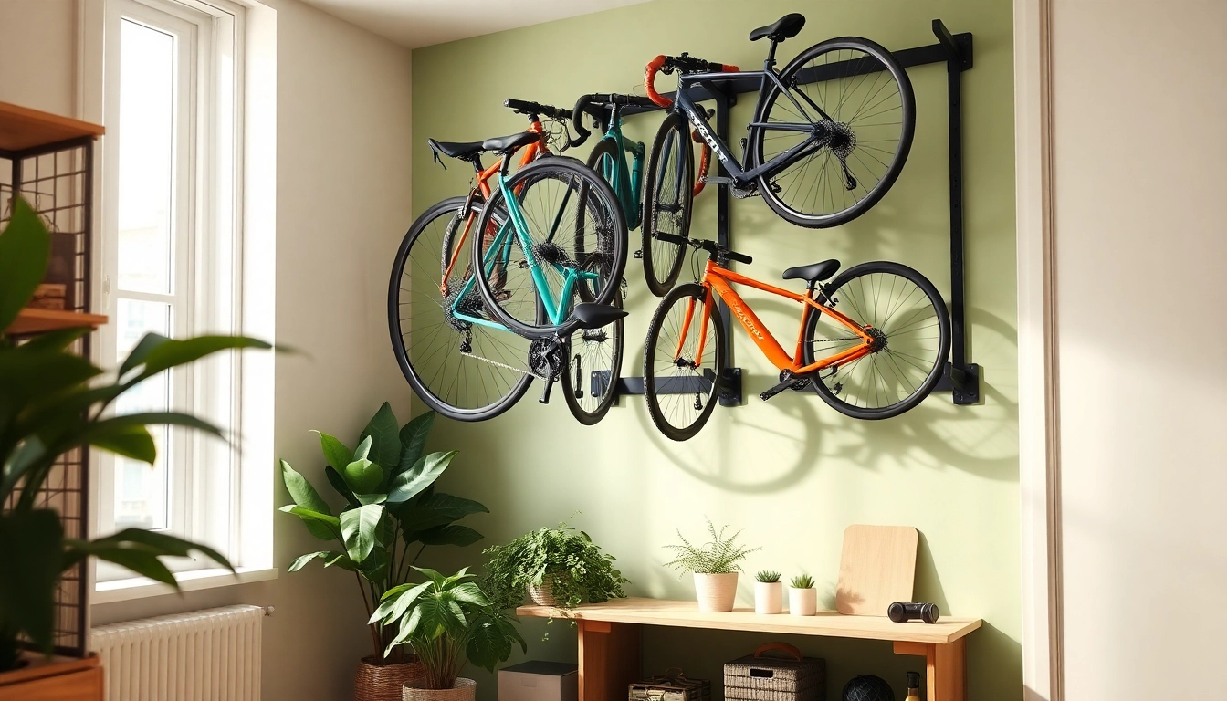 Efficient apartment bike storage solution featuring a sleek wall-mounted bike rack.