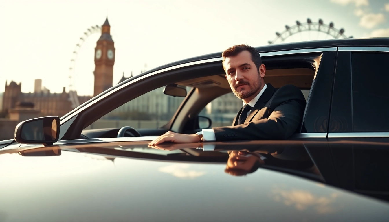 Experience the elegance of a london chauffeur service with a professional chauffeur in a luxury car.