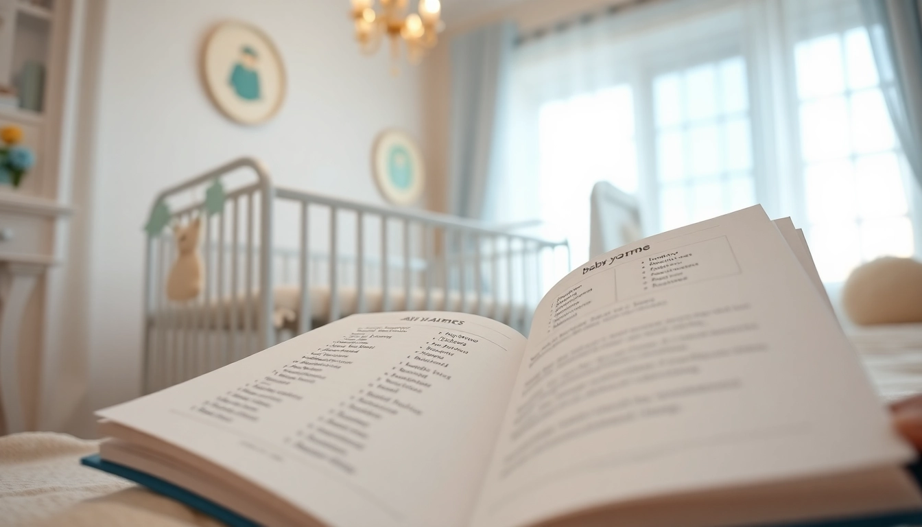 Lista de nombres para Niño únicos en un libro abierto sobre una mesa en una habitación relajante.
