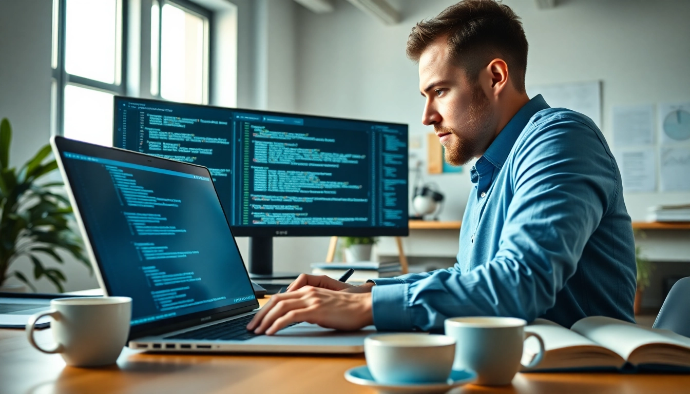 Engaging scene of an online PHP certification course in a modern learning environment.